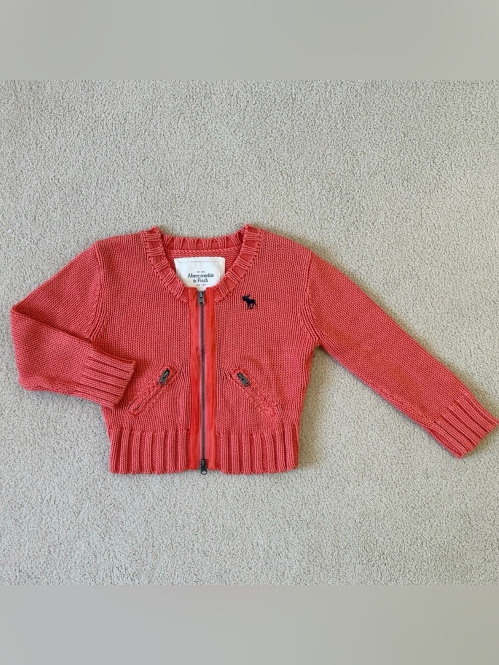 Abercrombie & Fitch Coral Cropped Zip Up Knit Cardigan Sweater